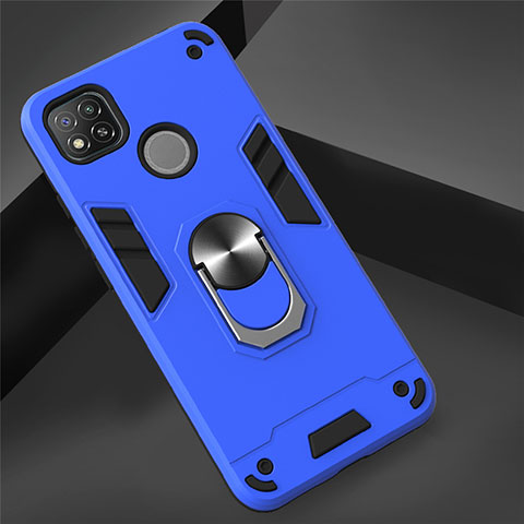 Coque Contour Silicone et Plastique Housse Etui Mat avec Magnetique Support Bague Anneau S01 pour Xiaomi Redmi 9C Bleu