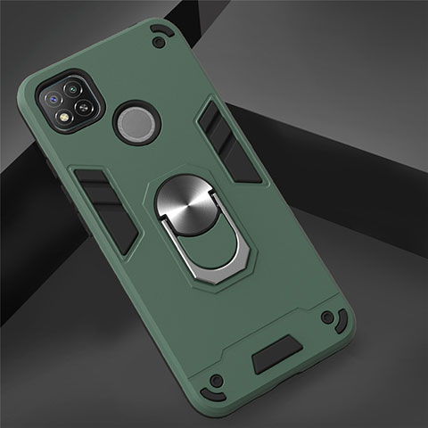 Coque Contour Silicone et Plastique Housse Etui Mat avec Magnetique Support Bague Anneau S01 pour Xiaomi Redmi 9C Vert Nuit