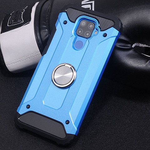 Coque Contour Silicone et Plastique Housse Etui Mat avec Magnetique Support Bague Anneau S02 pour Huawei Mate 30 Lite Bleu Ciel