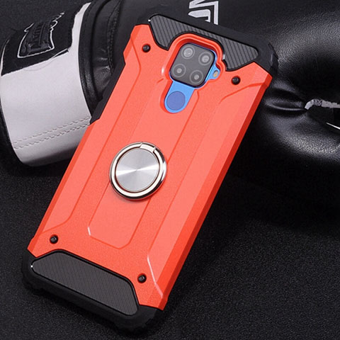 Coque Contour Silicone et Plastique Housse Etui Mat avec Magnetique Support Bague Anneau S02 pour Huawei Mate 30 Lite Rouge