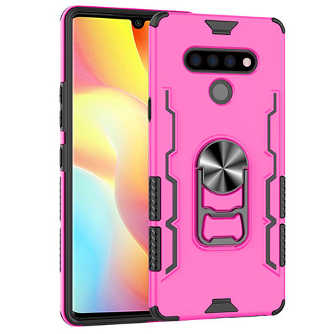 Coque Contour Silicone et Plastique Housse Etui Mat avec Magnetique Support Bague Anneau S02 pour LG Stylo 6 Rose