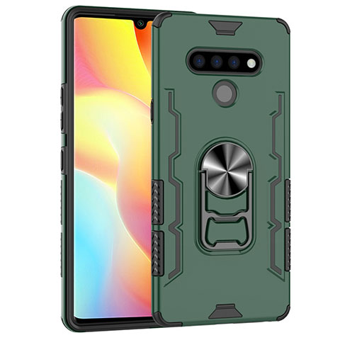 Coque Contour Silicone et Plastique Housse Etui Mat avec Magnetique Support Bague Anneau S02 pour LG Stylo 6 Vert