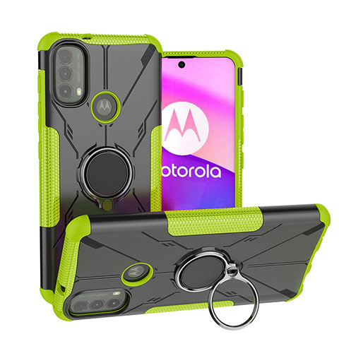 Coque Contour Silicone et Plastique Housse Etui Mat avec Magnetique Support Bague Anneau S02 pour Motorola Moto E30 Vert