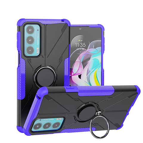 Coque Contour Silicone et Plastique Housse Etui Mat avec Magnetique Support Bague Anneau S02 pour Motorola Moto Edge 20 5G Violet