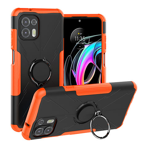 Coque Contour Silicone et Plastique Housse Etui Mat avec Magnetique Support Bague Anneau S02 pour Motorola Moto Edge 20 Lite 5G Orange