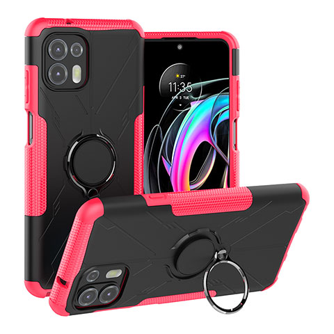 Coque Contour Silicone et Plastique Housse Etui Mat avec Magnetique Support Bague Anneau S02 pour Motorola Moto Edge 20 Lite 5G Rose Rouge