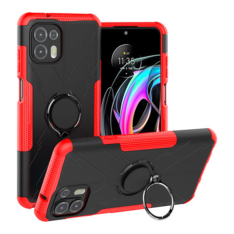 Coque Contour Silicone et Plastique Housse Etui Mat avec Magnetique Support Bague Anneau S02 pour Motorola Moto Edge 20 Lite 5G Rouge