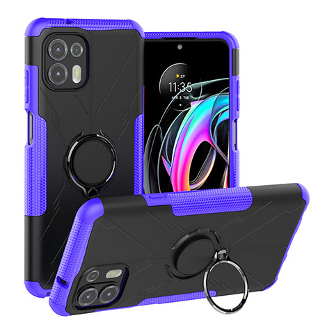 Coque Contour Silicone et Plastique Housse Etui Mat avec Magnetique Support Bague Anneau S02 pour Motorola Moto Edge 20 Lite 5G Violet