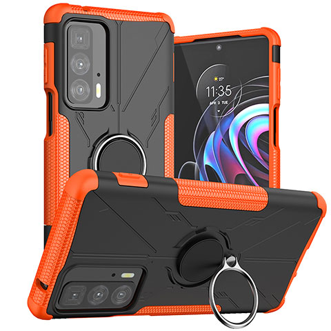 Coque Contour Silicone et Plastique Housse Etui Mat avec Magnetique Support Bague Anneau S02 pour Motorola Moto Edge 20 Pro 5G Orange