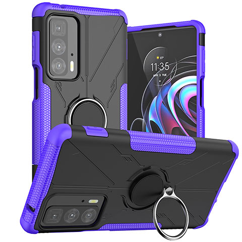 Coque Contour Silicone et Plastique Housse Etui Mat avec Magnetique Support Bague Anneau S02 pour Motorola Moto Edge 20 Pro 5G Violet