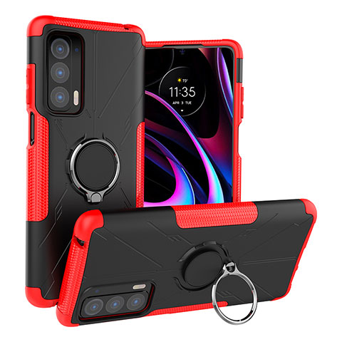 Coque Contour Silicone et Plastique Housse Etui Mat avec Magnetique Support Bague Anneau S02 pour Motorola Moto Edge (2021) 5G Rouge