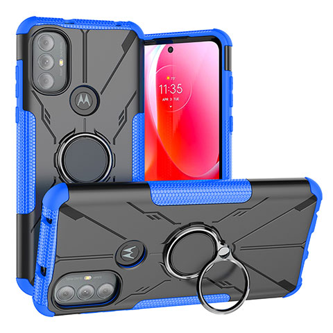 Coque Contour Silicone et Plastique Housse Etui Mat avec Magnetique Support Bague Anneau S02 pour Motorola Moto G Play (2023) Bleu