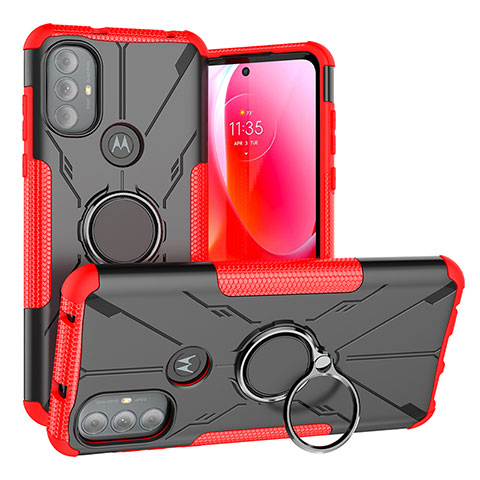 Coque Contour Silicone et Plastique Housse Etui Mat avec Magnetique Support Bague Anneau S02 pour Motorola Moto G Play (2023) Rouge