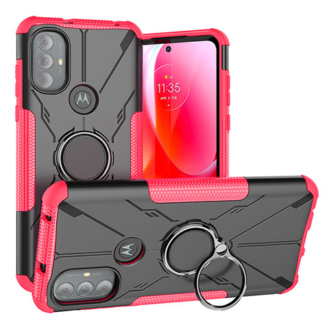 Coque Contour Silicone et Plastique Housse Etui Mat avec Magnetique Support Bague Anneau S02 pour Motorola Moto G Play Gen 2 Rose Rouge