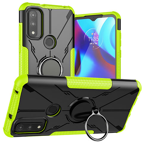 Coque Contour Silicone et Plastique Housse Etui Mat avec Magnetique Support Bague Anneau S02 pour Motorola Moto G Pure Vert