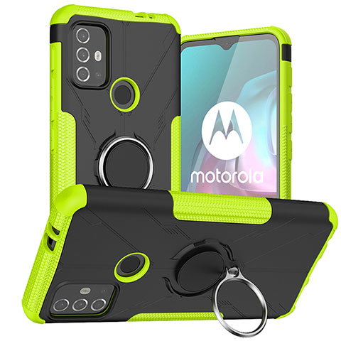 Coque Contour Silicone et Plastique Housse Etui Mat avec Magnetique Support Bague Anneau S02 pour Motorola Moto G10 Power Vert