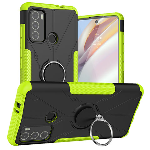 Coque Contour Silicone et Plastique Housse Etui Mat avec Magnetique Support Bague Anneau S02 pour Motorola Moto G40 Fusion Vert