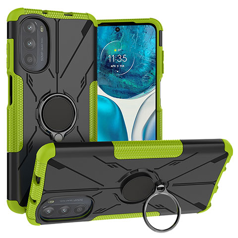 Coque Contour Silicone et Plastique Housse Etui Mat avec Magnetique Support Bague Anneau S02 pour Motorola MOTO G52 Vert