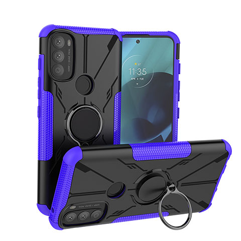 Coque Contour Silicone et Plastique Housse Etui Mat avec Magnetique Support Bague Anneau S02 pour Motorola Moto G71 5G Violet