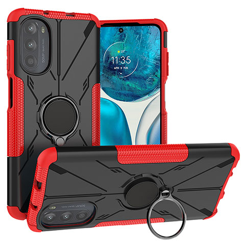 Coque Contour Silicone et Plastique Housse Etui Mat avec Magnetique Support Bague Anneau S02 pour Motorola Moto G71s 5G Rouge