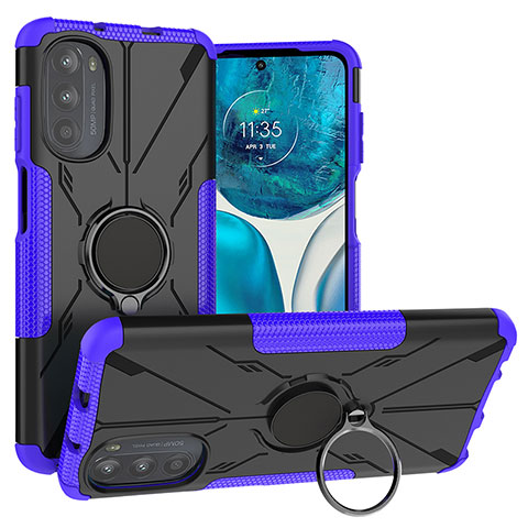 Coque Contour Silicone et Plastique Housse Etui Mat avec Magnetique Support Bague Anneau S02 pour Motorola Moto G71s 5G Violet