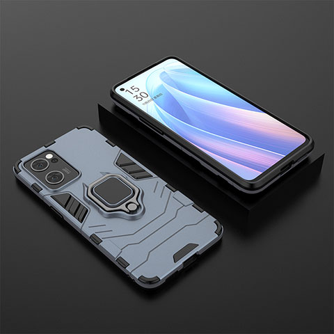 Coque Contour Silicone et Plastique Housse Etui Mat avec Magnetique Support Bague Anneau S02 pour OnePlus Nord CE 2 5G Bleu