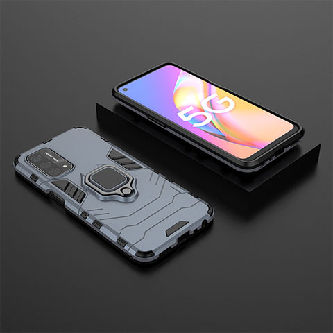 Coque Contour Silicone et Plastique Housse Etui Mat avec Magnetique Support Bague Anneau S02 pour OnePlus Nord N200 5G Bleu