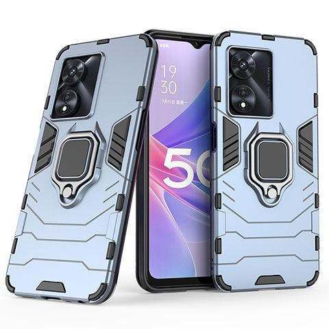 Coque Contour Silicone et Plastique Housse Etui Mat avec Magnetique Support Bague Anneau S02 pour Oppo A1 Pro 5G Bleu