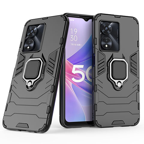 Coque Contour Silicone et Plastique Housse Etui Mat avec Magnetique Support Bague Anneau S02 pour Oppo A1 Pro 5G Noir