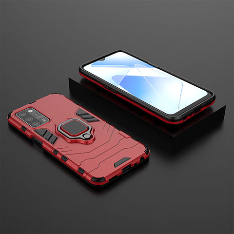 Coque Contour Silicone et Plastique Housse Etui Mat avec Magnetique Support Bague Anneau S02 pour Oppo A55 5G Rouge