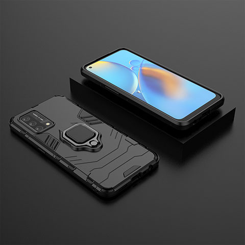 Coque Contour Silicone et Plastique Housse Etui Mat avec Magnetique Support Bague Anneau S02 pour Oppo A74 4G Noir