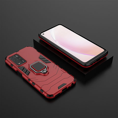 Coque Contour Silicone et Plastique Housse Etui Mat avec Magnetique Support Bague Anneau S02 pour Oppo A93s 5G Rouge