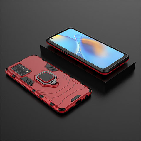 Coque Contour Silicone et Plastique Housse Etui Mat avec Magnetique Support Bague Anneau S02 pour Oppo A95 4G Rouge