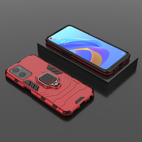 Coque Contour Silicone et Plastique Housse Etui Mat avec Magnetique Support Bague Anneau S02 pour Oppo A96 4G Rouge