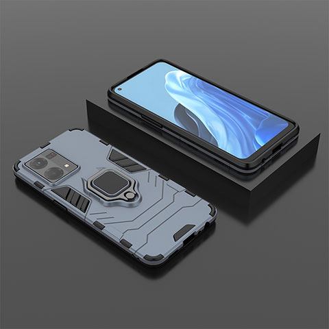 Coque Contour Silicone et Plastique Housse Etui Mat avec Magnetique Support Bague Anneau S02 pour Oppo F21 Pro 4G Bleu