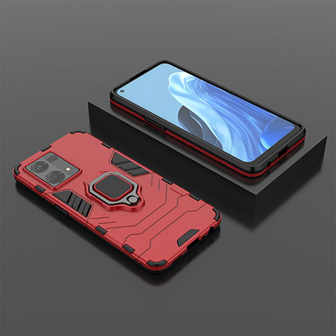 Coque Contour Silicone et Plastique Housse Etui Mat avec Magnetique Support Bague Anneau S02 pour Oppo F21 Pro 4G Rouge