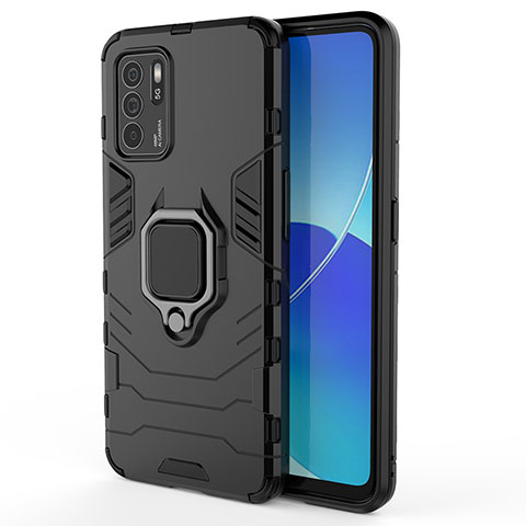 Coque Contour Silicone et Plastique Housse Etui Mat avec Magnetique Support Bague Anneau S02 pour Oppo Reno6 Z 5G Noir