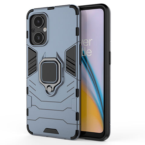 Coque Contour Silicone et Plastique Housse Etui Mat avec Magnetique Support Bague Anneau S02 pour Oppo Reno7 Lite 5G Bleu