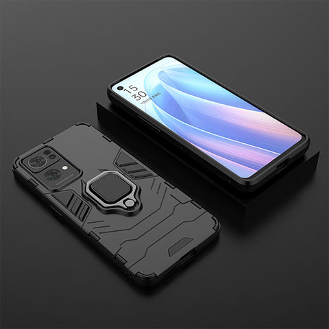 Coque Contour Silicone et Plastique Housse Etui Mat avec Magnetique Support Bague Anneau S02 pour Oppo Reno7 Pro 5G Noir