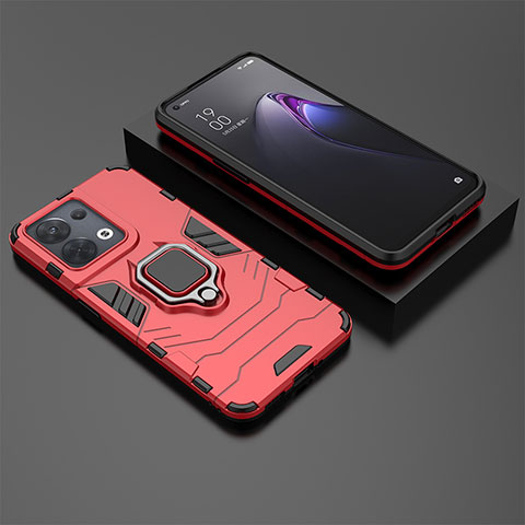 Coque Contour Silicone et Plastique Housse Etui Mat avec Magnetique Support Bague Anneau S02 pour Oppo Reno8 5G Rouge