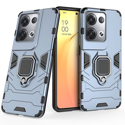 Coque Contour Silicone et Plastique Housse Etui Mat avec Magnetique Support Bague Anneau S02 pour Oppo Reno8 Pro 5G Bleu