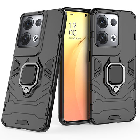 Coque Contour Silicone et Plastique Housse Etui Mat avec Magnetique Support Bague Anneau S02 pour Oppo Reno8 Pro+ Plus 5G Noir