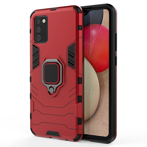 Coque Contour Silicone et Plastique Housse Etui Mat avec Magnetique Support Bague Anneau S02 pour Samsung Galaxy A02s Rouge