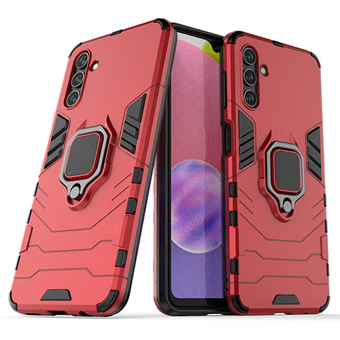 Coque Contour Silicone et Plastique Housse Etui Mat avec Magnetique Support Bague Anneau S02 pour Samsung Galaxy A04s Rouge