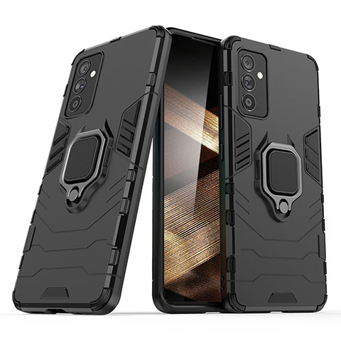 Coque Contour Silicone et Plastique Housse Etui Mat avec Magnetique Support Bague Anneau S02 pour Samsung Galaxy A15 LTE Noir