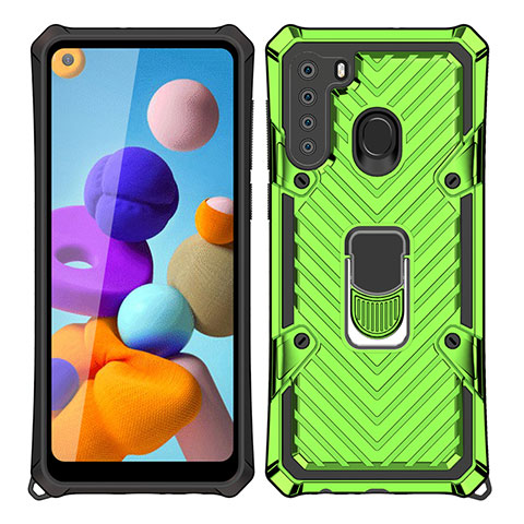 Coque Contour Silicone et Plastique Housse Etui Mat avec Magnetique Support Bague Anneau S02 pour Samsung Galaxy A21 Pastel Vert