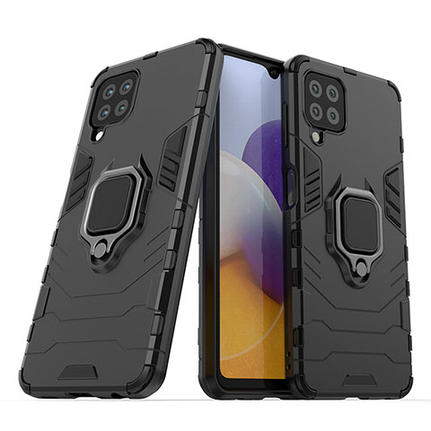 Coque Contour Silicone et Plastique Housse Etui Mat avec Magnetique Support Bague Anneau S02 pour Samsung Galaxy A22 4G Noir