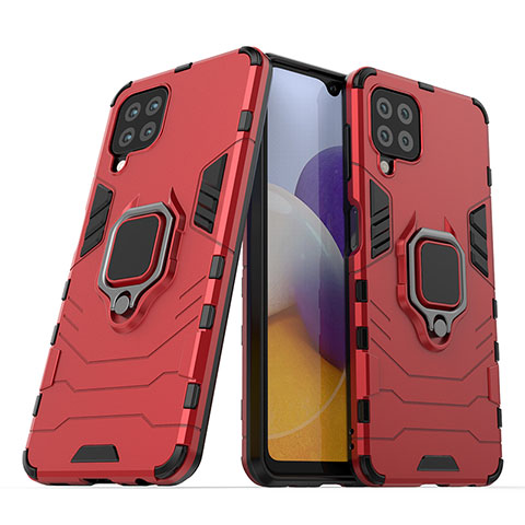 Coque Contour Silicone et Plastique Housse Etui Mat avec Magnetique Support Bague Anneau S02 pour Samsung Galaxy A22 4G Rouge