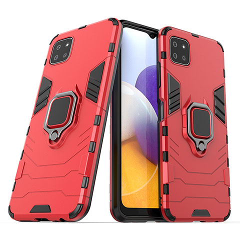 Coque Contour Silicone et Plastique Housse Etui Mat avec Magnetique Support Bague Anneau S02 pour Samsung Galaxy A22s 5G Rouge