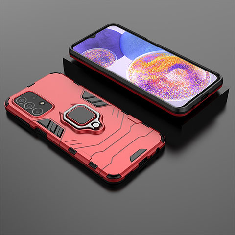 Coque Contour Silicone et Plastique Housse Etui Mat avec Magnetique Support Bague Anneau S02 pour Samsung Galaxy A23 4G Rouge